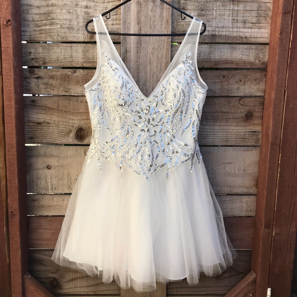 Mini Dress Tulle Sequin White